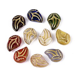 (52) Непрозрачная лаванда Лист стеклянные бусины, золотой металл обвитыми, разноцветные, 15x11x5 мм, отверстие : 1 мм