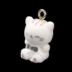 Cat Shape Подвески из непрозрачной смолы, вырезанные подвески для домашних животных с позолоченными металлическими петлями, форма кошки, 20x13x11 мм, отверстие : 2 мм