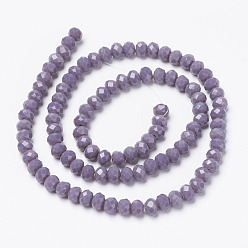Medium Purple Opaque Solid Color Glass Beads Strands, Faceted, Rondelle, Medium Purple, 2x1.5mm, Hole: 0.4mm, about 195pcs/strand, 11 inch(28cm)