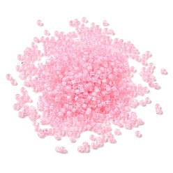 Pink Цилиндрические стеклянные бусины, прозрачные цвета внутри, розовые, 2.5x1.8 мм, отверстие : 2 мм, Около 2700 шт / 450 г