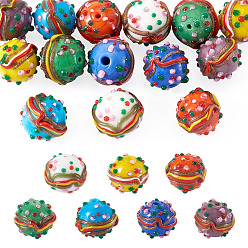 Gemischte Farbe 14Stück 7Farben handgefertigte Lampwork-Perlen, Hamburger, Gemischte Farbe, 13~14x14~15 mm, Bohrung: 1.2~1.6 mm, 2 Stk. je Farbe