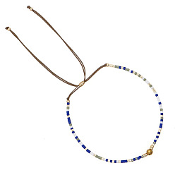 Синий Регулируемые браслеты из стеклянного бисера с застежкой-слайдером для женщин, синие, 11.02 дюйм (28 см)