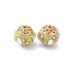 Желто-Зеленый Круглые бусины из смолы ручной работы из Индонезии, со сплавочной фурнитурой со стразами, круглые, желто-зеленый, 17x16x16 мм, отверстие : 1.8 мм