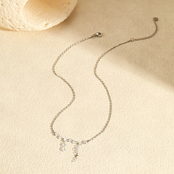 Stainless Steel Color 304 Stainless Steel Star Pendant Necklaces with Teardrop Clear Cubic Zirconia Tassel for Women, Stainless Steel Color, 17.72 inch(45cm)