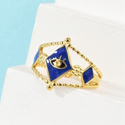 Синий 304 регулируемые манжетные кольца из нержавеющей стали, с эмалью, реальный 18 k позолоченный, синие, 15 мм, внутренний диаметр: регулируемый