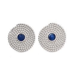 Платина Плоские круглые серьги-гвоздики из латуни с покрытием стойки, с кошачий глаз, без свинца и без кадмия, долговечный, платина, 21.5x22 мм