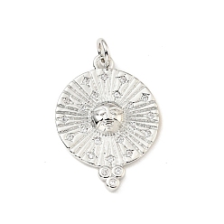 Платина Латунные микро проложить кубического циркония подвески, без кадмия и без свинца, плоские круглые с человеческим лицом, долговечный, платина, 23x17x3 мм, Перейти кольцо: 5x1 мм, 3 мм внутренним диаметром