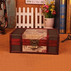 Персиковый Слойка Прямоугольный ретро-деревянный набор ювелирных изделий, органайзер для хранения, коробки с замком, сундук с сокровищами для сережек, Кольца, , розовые, 21.5x14x7.7 см