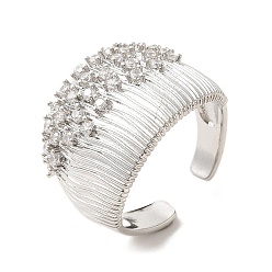 Платина Открытые манжеты из латуни с микропаве и кубическим цирконием, без кадмия и без свинца, широкая полоса кольца, платина, размер США 7 1/4 (17.5 мм)