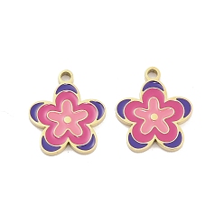 Pink 304 нержавеющей стальной эмали подвески, цветок, реальный 14 k позолоченный, розовые, 17x14.5x1.5 мм, отверстие : 1.8 мм