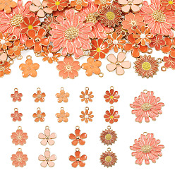 Coralino 40 piezas 10 estilos colgantes de aleación de esmalte, encantos de la flor, dorado, coral, 15~35x12~36x1.5~4.5 mm, agujero: 1.4~3 mm, 4 piezas / estilo
