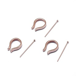 Розовое Золото 925 шкентель стерлингового серебра поручительств, с печатью s925, розовое золото , 14x10x2.5 мм, штифты : 21x0.4 мм