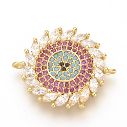 Золотой Латунные микро проложить кубических ссылки циркония, без кадмия и без свинца, плоско-круглые, золотые, 24x20x3 мм, отверстие : 1 мм