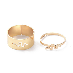 Golden Alloy Adjustable Rings Set, Couple Rings, Snake, Golden, 2~9mm, Inner Diameter: 17~18mm, 2pcs/set