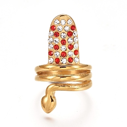 Светло-сиамский Ионное покрытие (ip) 304 перстни из нержавеющей стали, со стразами, золотые, Light Siam & кристалл, Размер 3~5, 13~15 мм