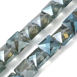 Зеленый Стеклянные бусины с гальваническим покрытием , с полным покрытием цвета радуги, граненые, квадратный, зелёные, 8x8x5.5 мм, отверстие : 0.8 мм, около 49 шт / нитка, 15.55 дюйм (39.5 см)