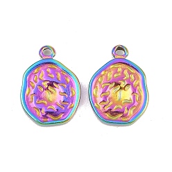 Rainbow Color 304 подвески из нержавеющей стали, ионное покрытие (ip), , неровность плоская круглая, Радуга цветов, 17.5x13x2.5 мм, отверстие : 1.4 мм