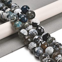 Темно-Серый Природные пожары треск агат бисер нитей, окрашенная и подогревом, круглые, граненые, темно-серый, 13.5~14 мм, отверстие : 1.4 мм, около 28~29 шт / нитка, 15.16 дюйм (38.5 см)