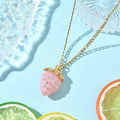 Темный Лосось 3 шт. ожерелья с подвесками из акриловых страз, клубника, с 304 цепочкой из нержавеющей стали Figaro, темный лосось, 23.62 дюйм (60 см)