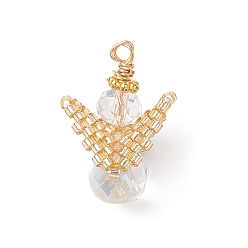 Прозрачный Стеклянные подвески, ангел, со стеклянным бисером и медной проволокой, граненые, прозрачные, 22x15x11 мм, отверстие : 1.8 мм
