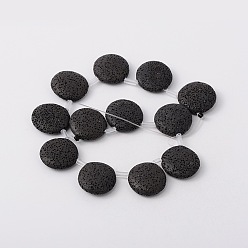 Black Natural Lava Rock Beads Strand, Dyed, Flat Round, Black, 30x10mm, Hole: 2mm, about 12pcs/strand, 17 inch