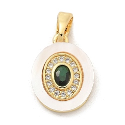 Настоящее золото 18K Подвески из латуни с микропаве из циркония, без кадмия, без никеля и без свинца, с подвесками из ракушек и стекла, реальный 18 k позолоченный, 14.5x11x2.5 мм, отверстие : 5x2.5 мм