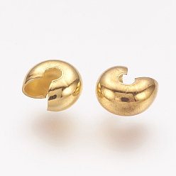 Golden Brass Crimp Beads Covers, Flat Round, Golden, 7mm In Diameter, Hole: 3x5mm