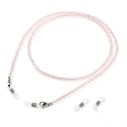 Pink Chaînes de lunettes, tour de cou pour lunettes, perles de verre, 304 inox homard fermoirs pince, perles en laiton et extrémités de boucle en caoutchouc, rose, 27.95 pouce (71 cm)