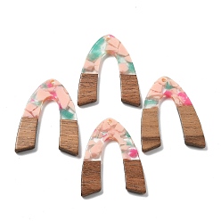 Pink Подвески из смолы и ореха, розовые, 37.5x29x2.5 мм, отверстие : 2 мм