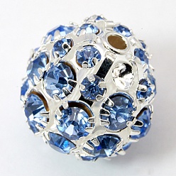 Озёрно--синий Латунные бусины со стразами , класс А, круглые, Плут синий, 20 мм, отверстие : 2.5 мм