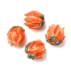 Оранжевый Бусины лэмпворк , тюльпан, оранжевые, 13~14.5x13~15 мм, отверстие : 1.4 мм