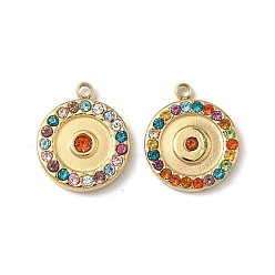 Настоящее золото 18K 304 из нержавеющей стали горный хрусталь подвески, плоско-круглые, ионное покрытие (ip), реальный 18 k позолоченный, 12x10x2 мм, отверстие : 1.2 мм