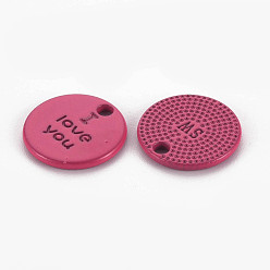 Светло-Вишневый Брелоки из сплава, окрашенные распылением, на день святого валентина, без кадмия и без свинца, плоские круглые с фразой я тебя люблю, светло-вишневый, 13x13x1.5 мм, отверстие : 1.6 мм