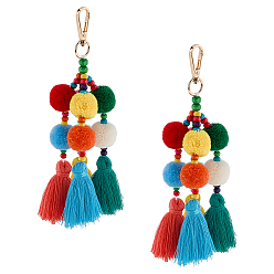 Разноцветный Хлопковые кисточки подвесные украшения, с металлическими застежками и деревянными бусинами, для украшения сумки, красочный, 190~195 мм