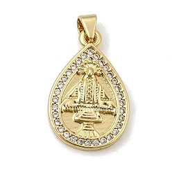 Teardrop Religión latón micro pavimento colgantes de circonita, real 18 k chapado en oro, larga duración plateado, chapado en rack, sin plomo y el cadmio, encantos de la virgen maria, lágrima, 24x16x3 mm, agujero: 5x8.5 mm