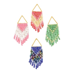 (52) Непрозрачная лаванда Стеклянные подвески из бисера, медная проволока обернутая, с латунной рамкой, треугольник прелести, разноцветные, 45x15x2 мм