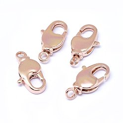 Розовый Позолоченный Карабин-лобстеры, латунные, Настоящее розовое золото покрыто, 17x9x4 мм, отверстие : 2 мм