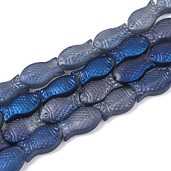 Стально-синий Матовые стеклянные бусины, рыба, стальной синий, 15x8.1x5 мм, отверстие : 0.9~1 мм, около 55 шт / нитка, 25.59'' (65 см)