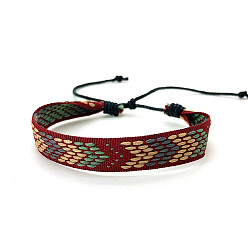 Coconut Brown Bohemia Polyester Braided Flat Cord Bracelet, Adjustable Bracelet for Women, Coconut Brown, 6-1/2~9-7/8 inch(16.5~25cm)