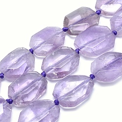 Amethyst Natürlichen Amethyst Perlen Stränge, Vieleck, facettiert, 28~30x20~23x8~9 mm, Bohrung: 2 mm, ca. 12 Stk. / Strang, 15.7 Zoll (40 cm)
