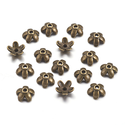 Bronce Antiguo Estilo tibetano de la aleación de zinc tapas de cuentas, sin plomo, sin cadmio y níquel, flor, color de bronce antiguo, 6.5x3 mm, agujero: 1 mm