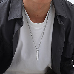 Stainless Steel Color 304 Stainless Steel Textured Rectangle Pendant Necklaces for Men, Tarnish Free, Stainless Steel Color, 23.62 inch(60cm)