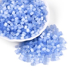 Васильковый Стеклянный бисер в стиле волочильного станка, имитации кошачьего глаза , колонка, васильковый, 6~7x3.5~4 мм, отверстие : 1.2~1.6 мм, Около 3210 шт / фунт