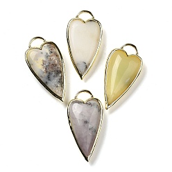 Серий Опал Подвески из натурального серого опала, стойки покрытие латунь сердце прелести, золотые, 38x19x7.3~7.8 мм, отверстие : 4.7x6.5 мм