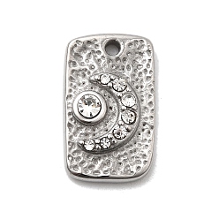 Нержавеющая Сталь Цвет Кованые 304 подвески из нержавеющей стали, прямоугольник с лунным шармом, со стразами, цвет нержавеющей стали, 15.5x9.5x3 мм, отверстие : 1.4 мм