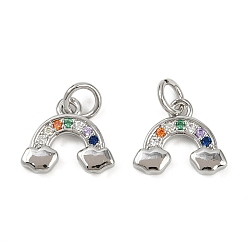 Разноцветный Латунные микро проложить кубического циркония подвески, без кадмия и без свинца, с целью перехода в кольце, радужные прелести, красочный, 10x12x2 мм, отверстие : 3 мм