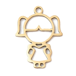 Настоящее золото 18K 201 подвески из нержавеющей стали, очарование девушки, лазерная резка, реальный 18 k позолоченный, 18x14x1 мм, отверстие : 1.5 мм