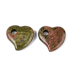 Унакит Природные подвески Unakite, сердце прелести, 30~30.5x29~30x8~8.5 мм, отверстие : 6~6.5 мм