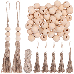Mixed Color DIY Pendant Decorations Kits, including 20Pcs Jute Style Tassel Embellishing Cords Pendant Decorations, 10M Jute Twines, 60Pcs Unfinished Wood Beads, Mixed Color, 155mm