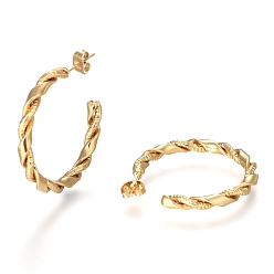 Golden 304 Edelstahl-Halbringohrringe, Ohrstecker, hypoallergene Ohrringe, mit Ohrmutter, verdreht, , Ring, golden, 34.5x4 mm, Stift: 0.5 mm